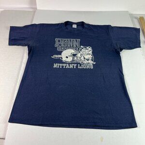VTG 80s Penn State Nittany Lion Shirt Fits Medium Blue Football Faded Tee Tag XL